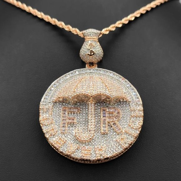 14K Rose Gold Finish Forever Rich - Free 24" x 3mm Rope Chain. - Picture 6 of 9